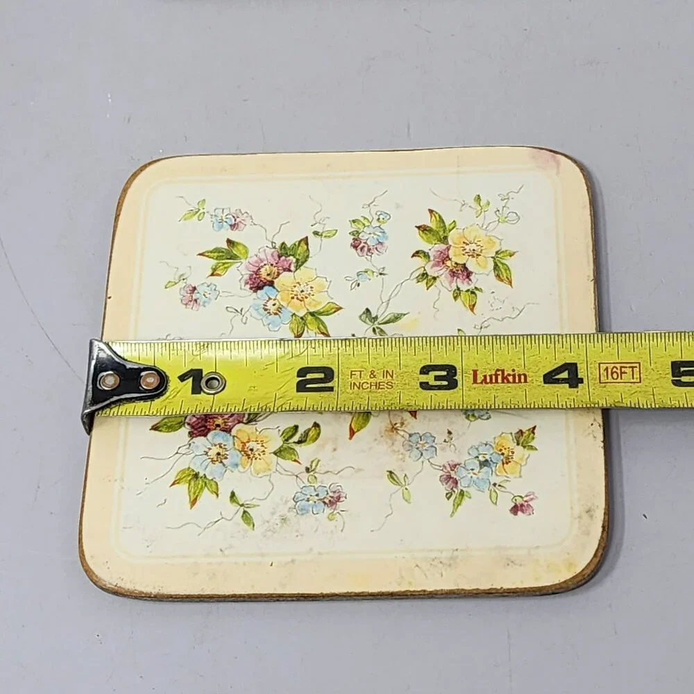 Vintage Floral‎ Cork-Backed Square Coasters Set Of 6